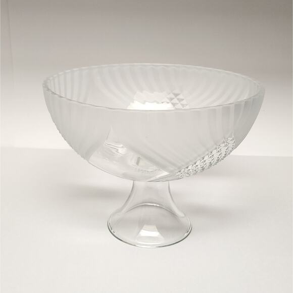 Tiara Trillium Clear Frosted Criss Cross Pressed Glass Footed 10.5" Bowl - Picture 3 of 6